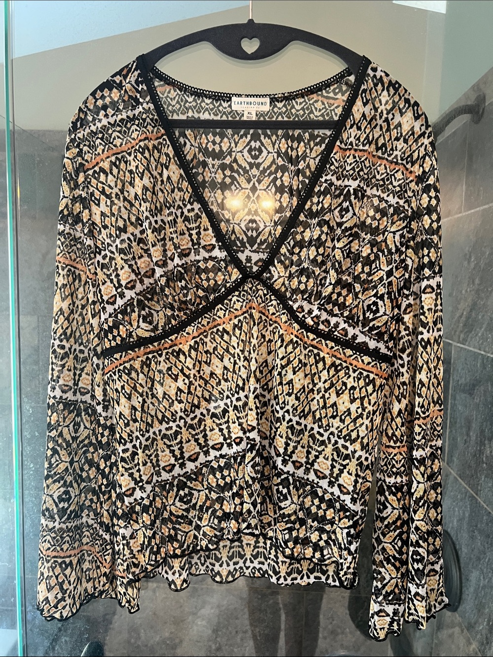 EARTHBOUND Black, Tan & Cream Geometric V-Neck Blouse